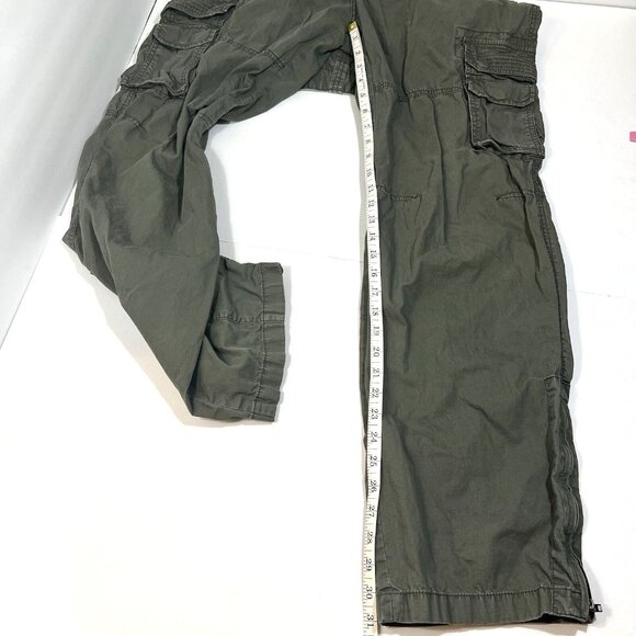 Yishion Men's Green Cargo Pants Size 34 Utility Pockets Ripstop Cotton Zippers - Picture 7 of 14